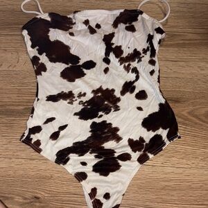Forever 21 Cow Print Bodysuit - Black and White